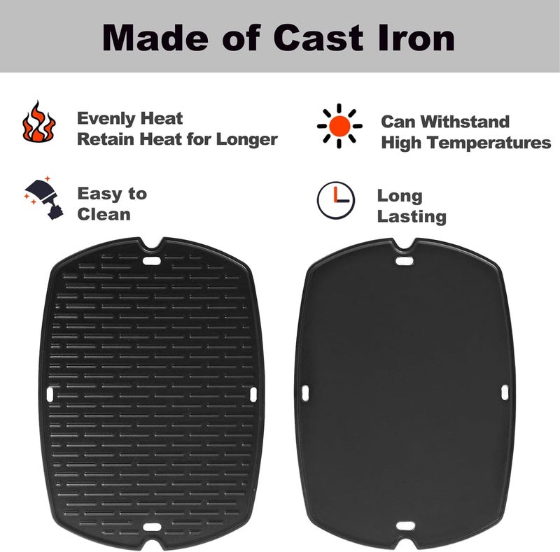 Grillflame 7582 Griddle Replacement Parts for Weber Q1200 Q1000 Q1400 Q120 Q140 Q100 Cast Iron Full Size Griddle Reversible Flat Top Grill Griddle Insert Plate 6558 Weber Q 100/1000 Series 51010001 Grill Parts - Image 4